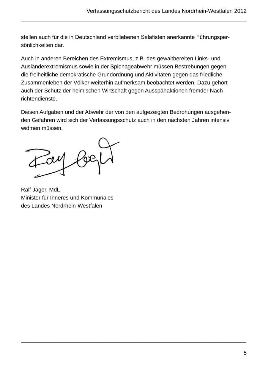 Seite 7 des Verfassungsschutzbericht 2012 Nordrhein-Westfalen