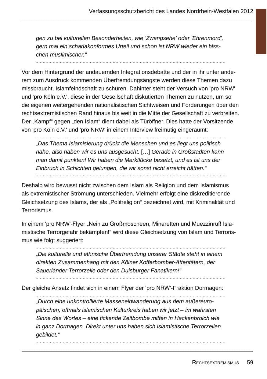 Seite 61 des Verfassungsschutzbericht 2012 Nordrhein-Westfalen