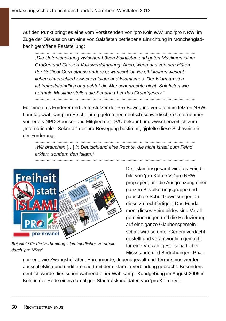 Seite 62 des Verfassungsschutzbericht 2012 Nordrhein-Westfalen