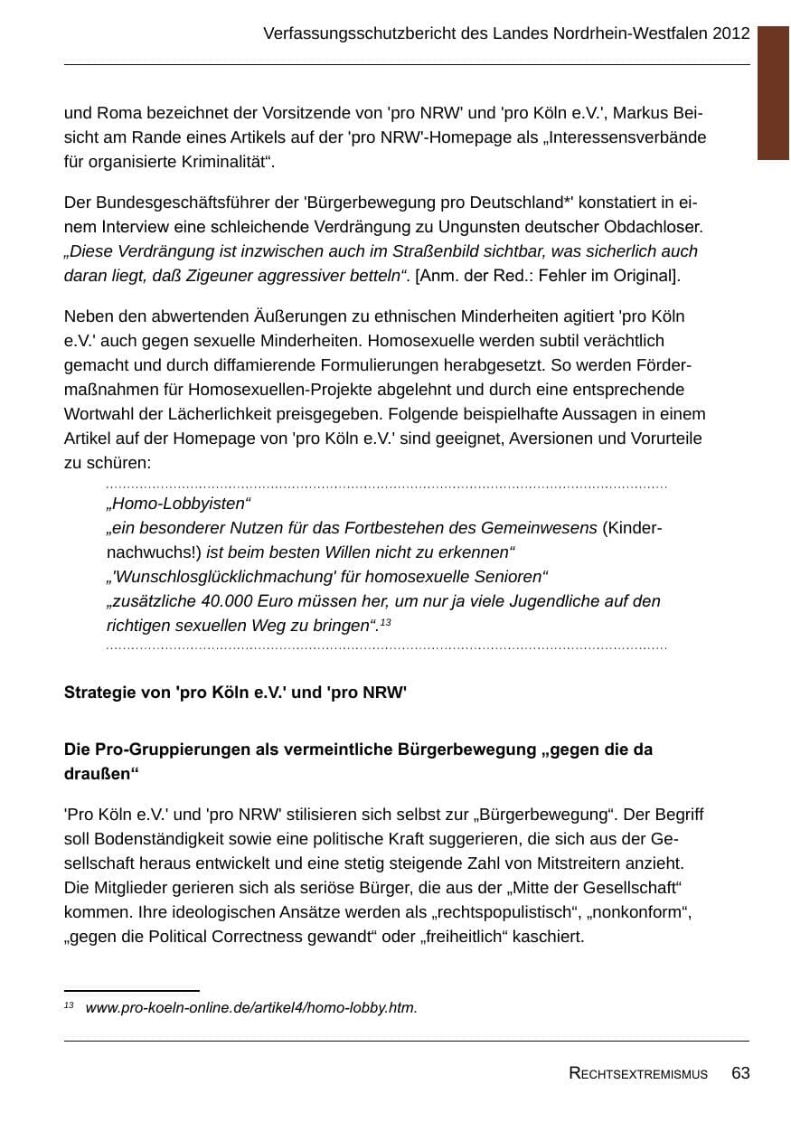 Seite 65 des Verfassungsschutzbericht 2012 Nordrhein-Westfalen