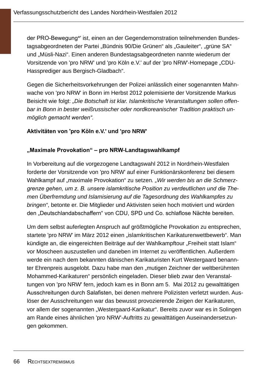 Seite 68 des Verfassungsschutzbericht 2012 Nordrhein-Westfalen