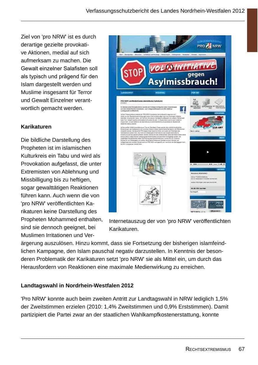 Seite 69 des Verfassungsschutzbericht 2012 Nordrhein-Westfalen