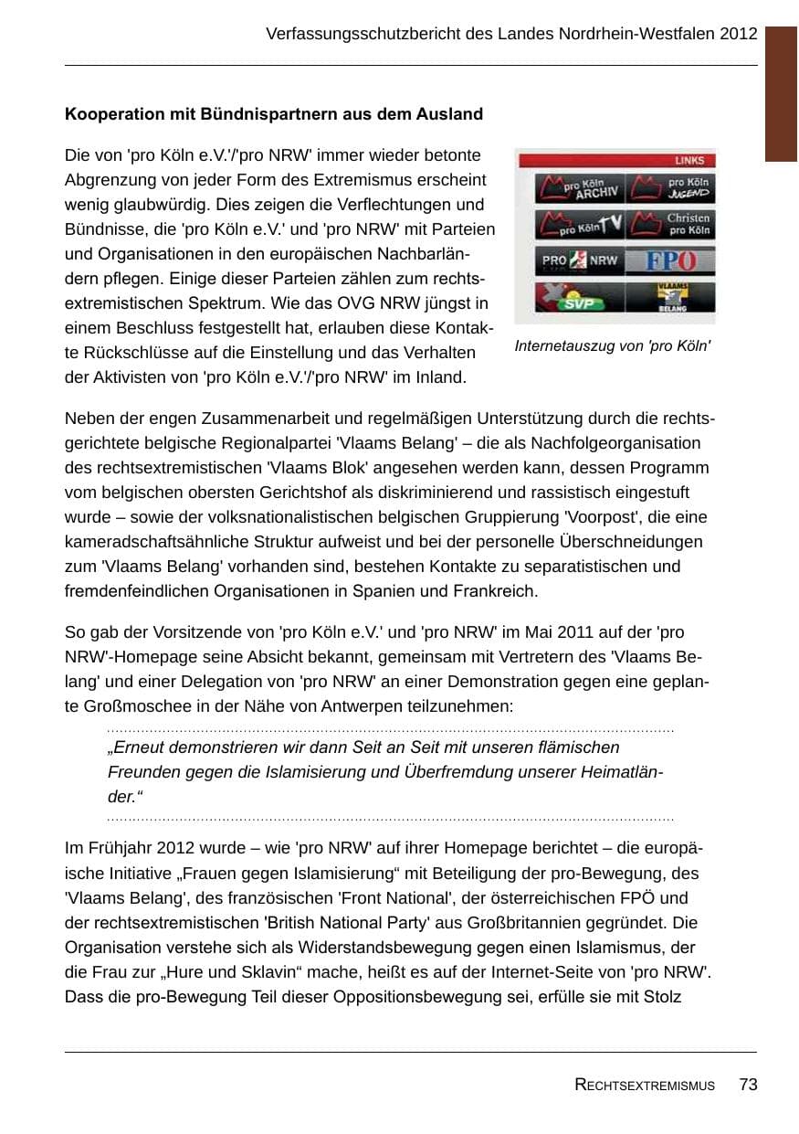 Seite 75 des Verfassungsschutzbericht 2012 Nordrhein-Westfalen