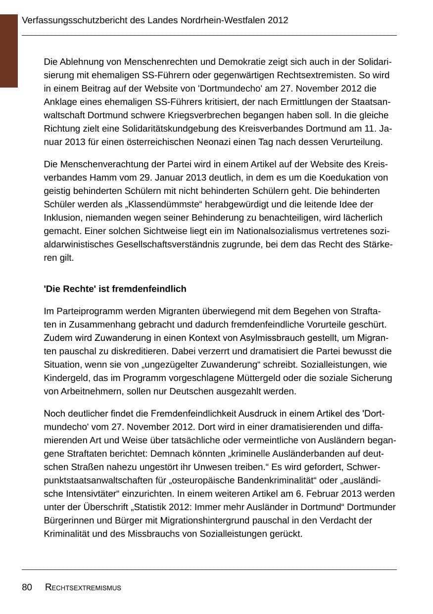 Seite 82 des Verfassungsschutzbericht 2012 Nordrhein-Westfalen