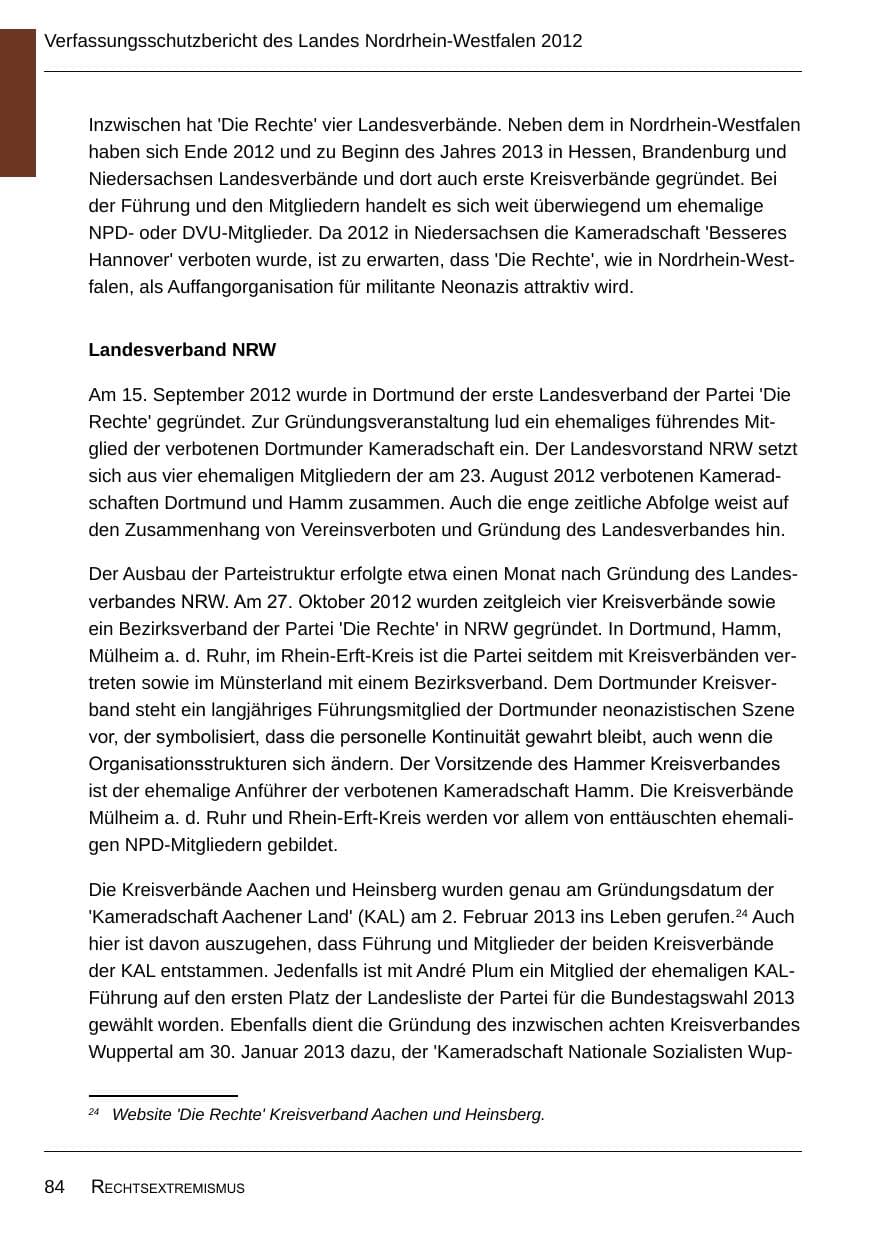 Seite 86 des Verfassungsschutzbericht 2012 Nordrhein-Westfalen