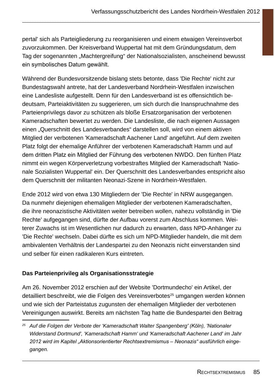 Seite 87 des Verfassungsschutzbericht 2012 Nordrhein-Westfalen