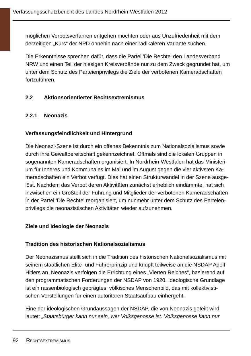 Seite 94 des Verfassungsschutzbericht 2012 Nordrhein-Westfalen