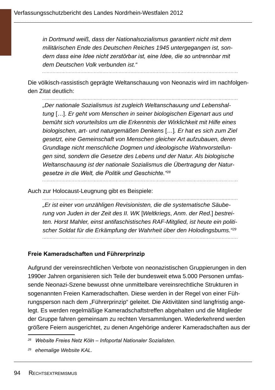 Seite 96 des Verfassungsschutzbericht 2012 Nordrhein-Westfalen