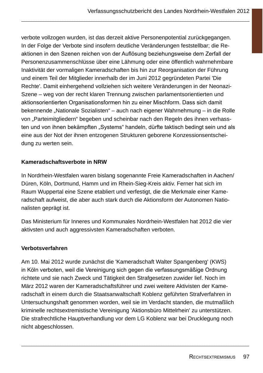 Seite 99 des Verfassungsschutzbericht 2012 Nordrhein-Westfalen