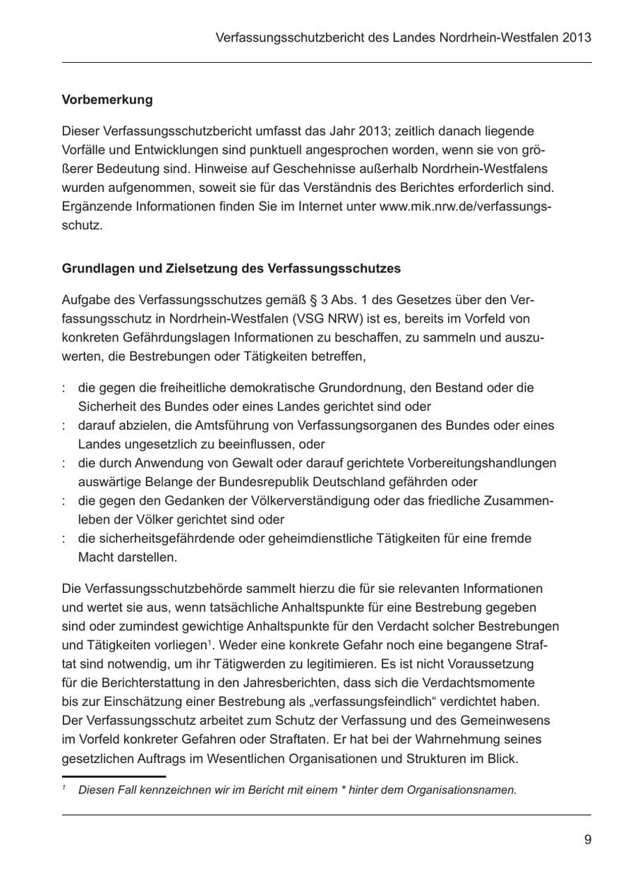 Seite 11 des Verfassungsschutzbericht 2013 Nordrhein-Westfalen