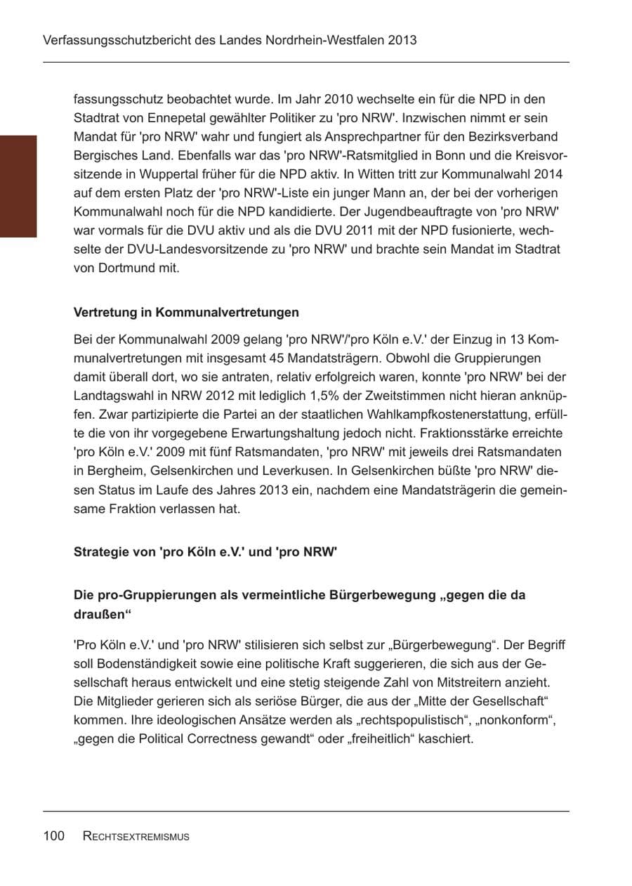 Seite 102 des Verfassungsschutzbericht 2013 Nordrhein-Westfalen