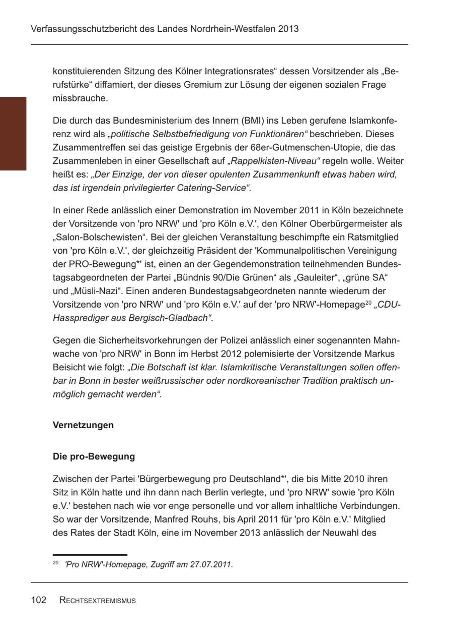 Seite 104 des Verfassungsschutzbericht 2013 Nordrhein-Westfalen