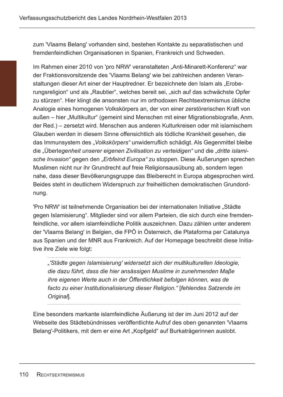 Seite 112 des Verfassungsschutzbericht 2013 Nordrhein-Westfalen