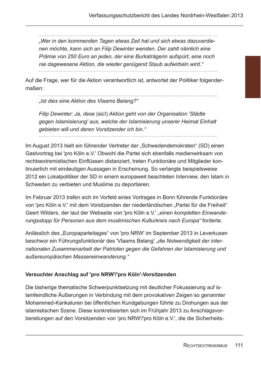 Seite 113 des Verfassungsschutzbericht 2013 Nordrhein-Westfalen