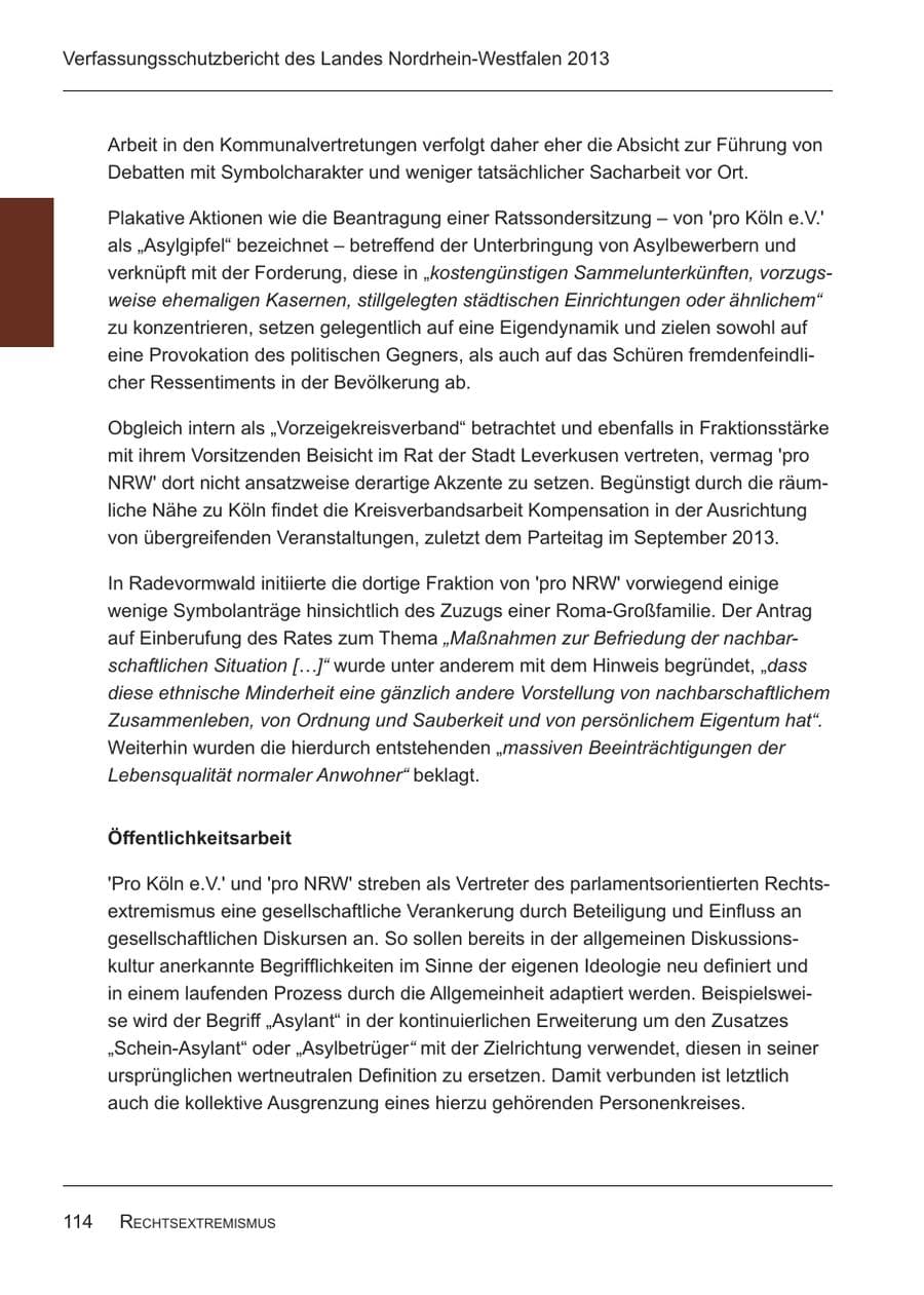 Seite 116 des Verfassungsschutzbericht 2013 Nordrhein-Westfalen