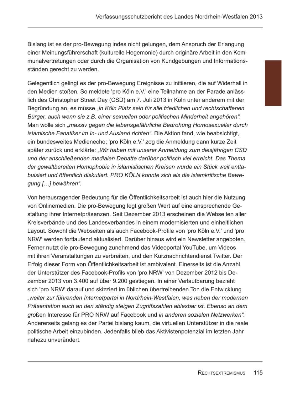 Seite 117 des Verfassungsschutzbericht 2013 Nordrhein-Westfalen