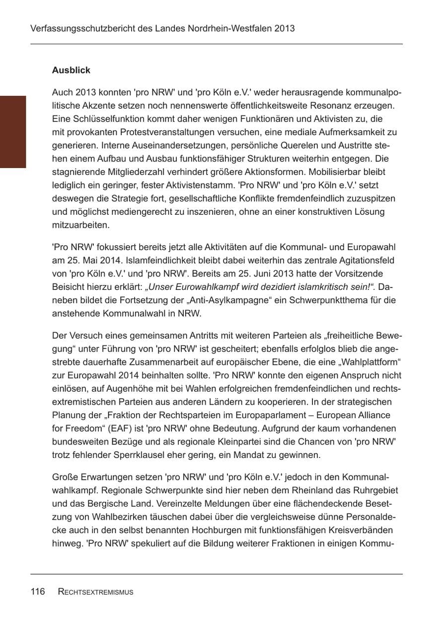 Seite 118 des Verfassungsschutzbericht 2013 Nordrhein-Westfalen