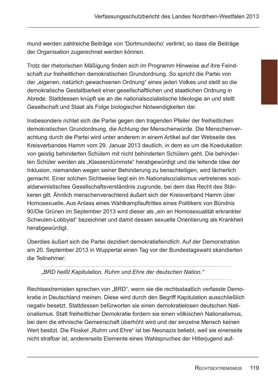 Seite 121 des Verfassungsschutzbericht 2013 Nordrhein-Westfalen