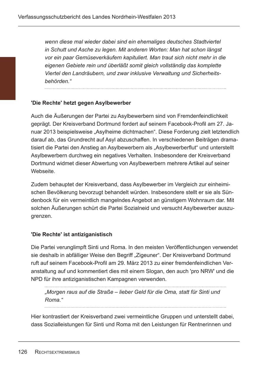 Seite 128 des Verfassungsschutzbericht 2013 Nordrhein-Westfalen