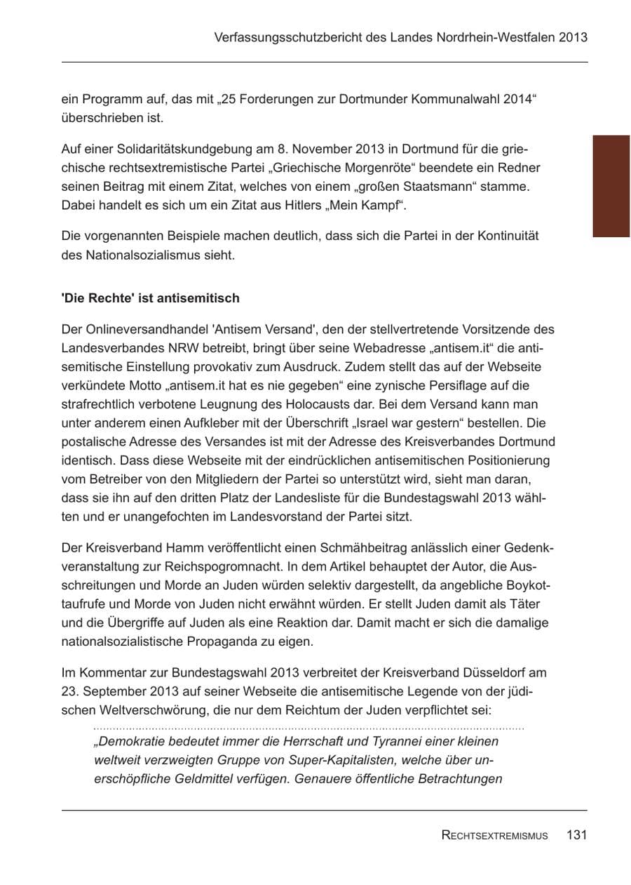 Seite 133 des Verfassungsschutzbericht 2013 Nordrhein-Westfalen