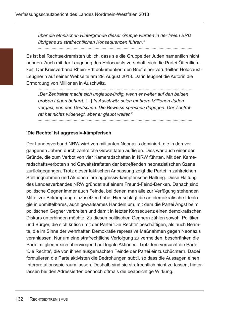 Seite 134 des Verfassungsschutzbericht 2013 Nordrhein-Westfalen