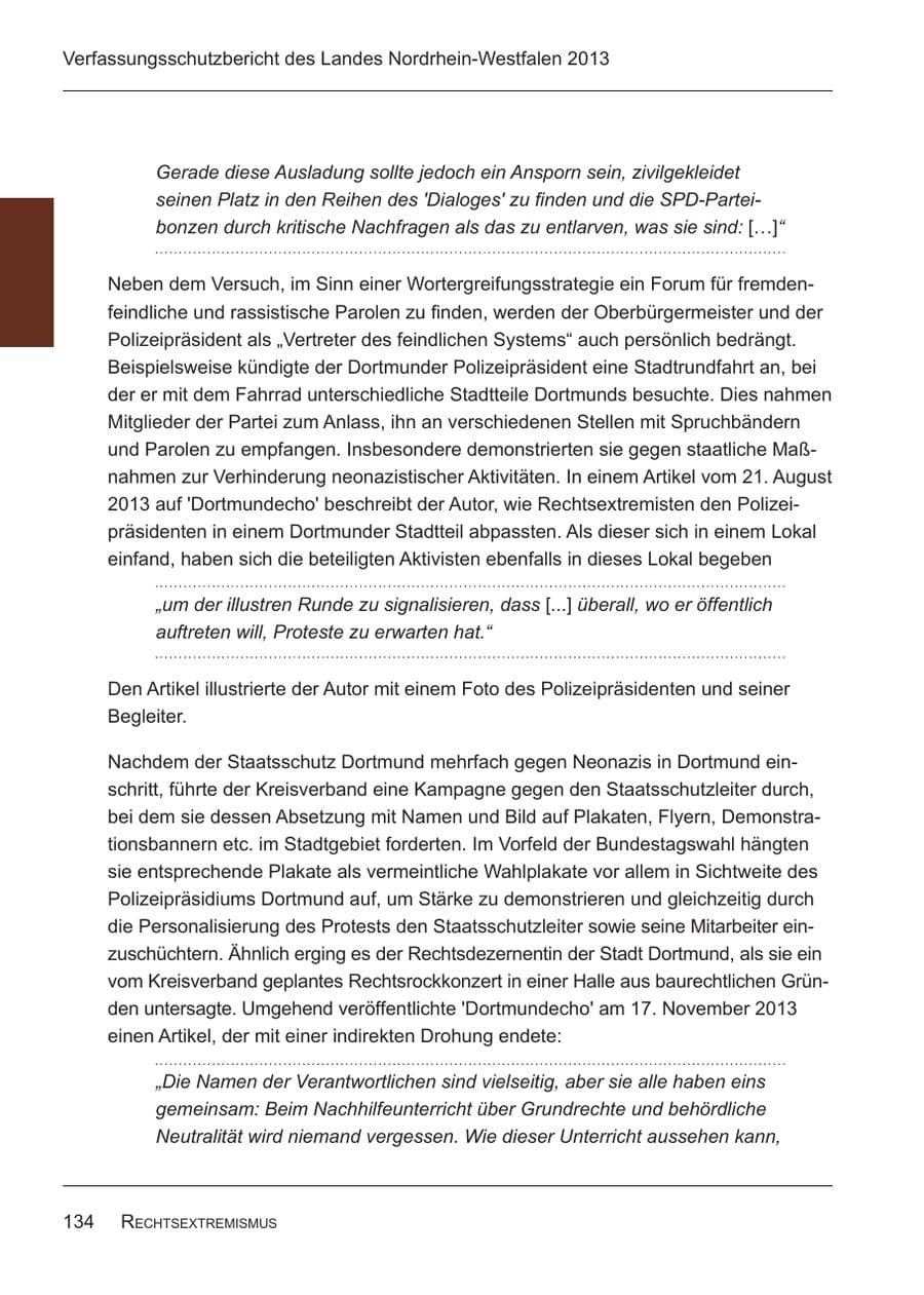 Seite 136 des Verfassungsschutzbericht 2013 Nordrhein-Westfalen