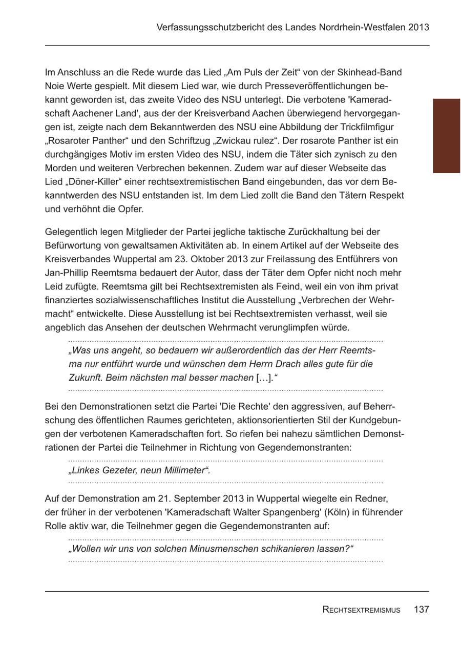 Seite 139 des Verfassungsschutzbericht 2013 Nordrhein-Westfalen
