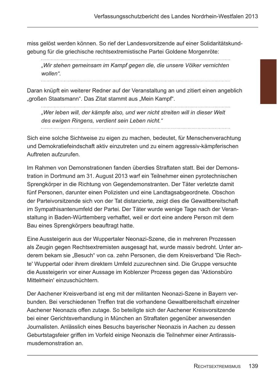 Seite 141 des Verfassungsschutzbericht 2013 Nordrhein-Westfalen