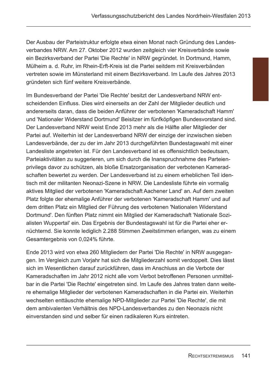 Seite 143 des Verfassungsschutzbericht 2013 Nordrhein-Westfalen