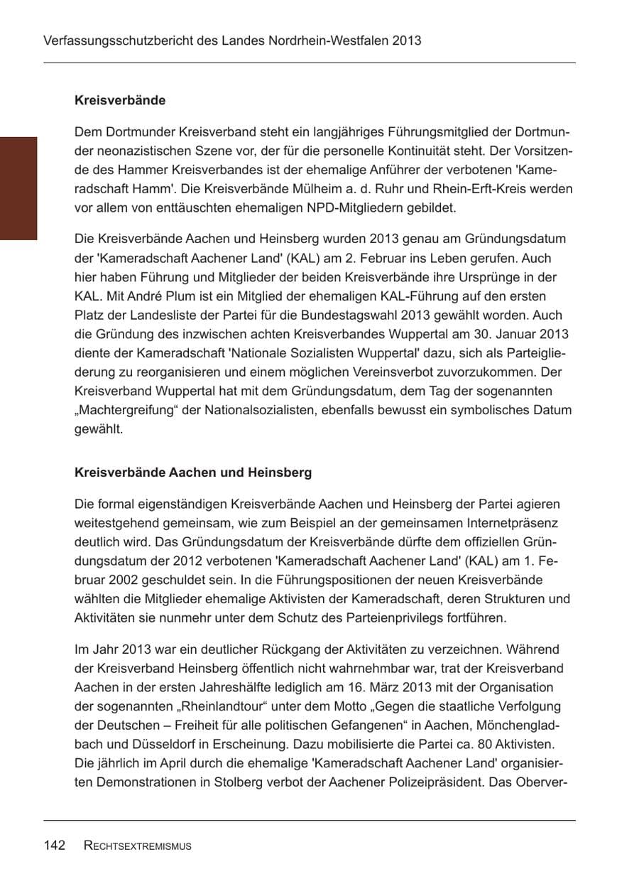 Seite 144 des Verfassungsschutzbericht 2013 Nordrhein-Westfalen
