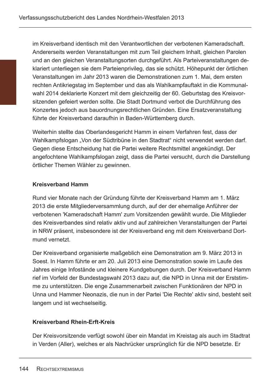 Seite 146 des Verfassungsschutzbericht 2013 Nordrhein-Westfalen