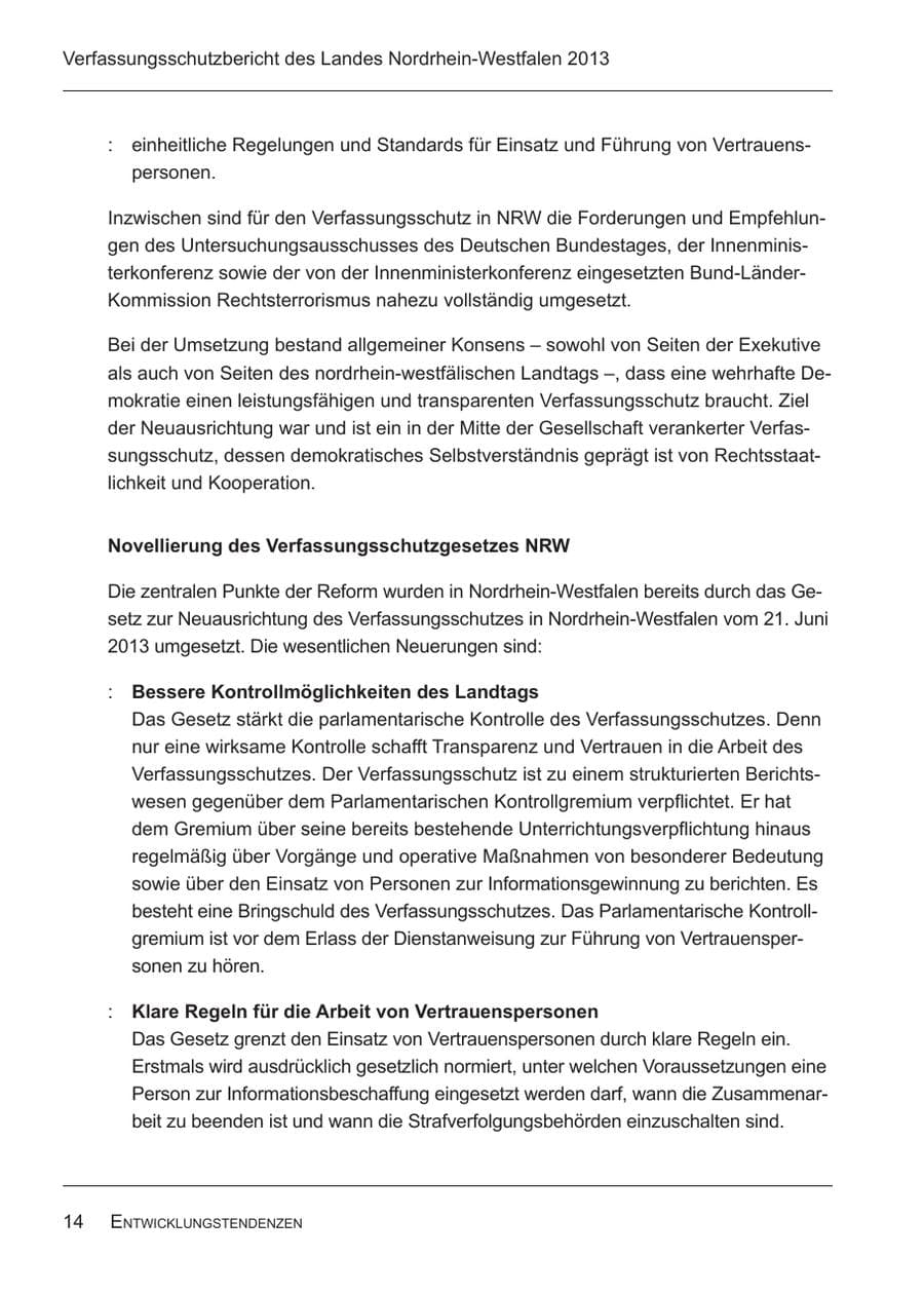 Seite 16 des Verfassungsschutzbericht 2013 Nordrhein-Westfalen