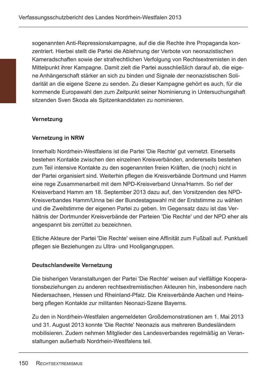 Seite 152 des Verfassungsschutzbericht 2013 Nordrhein-Westfalen