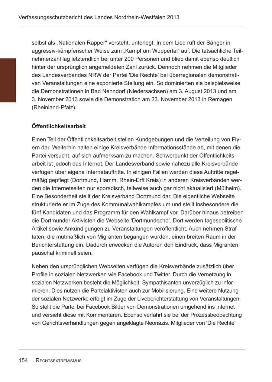 Seite 156 des Verfassungsschutzbericht 2013 Nordrhein-Westfalen