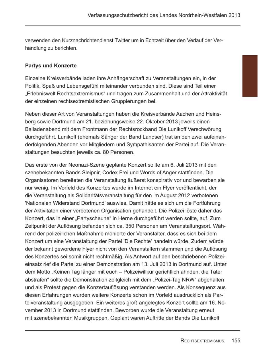 Seite 157 des Verfassungsschutzbericht 2013 Nordrhein-Westfalen