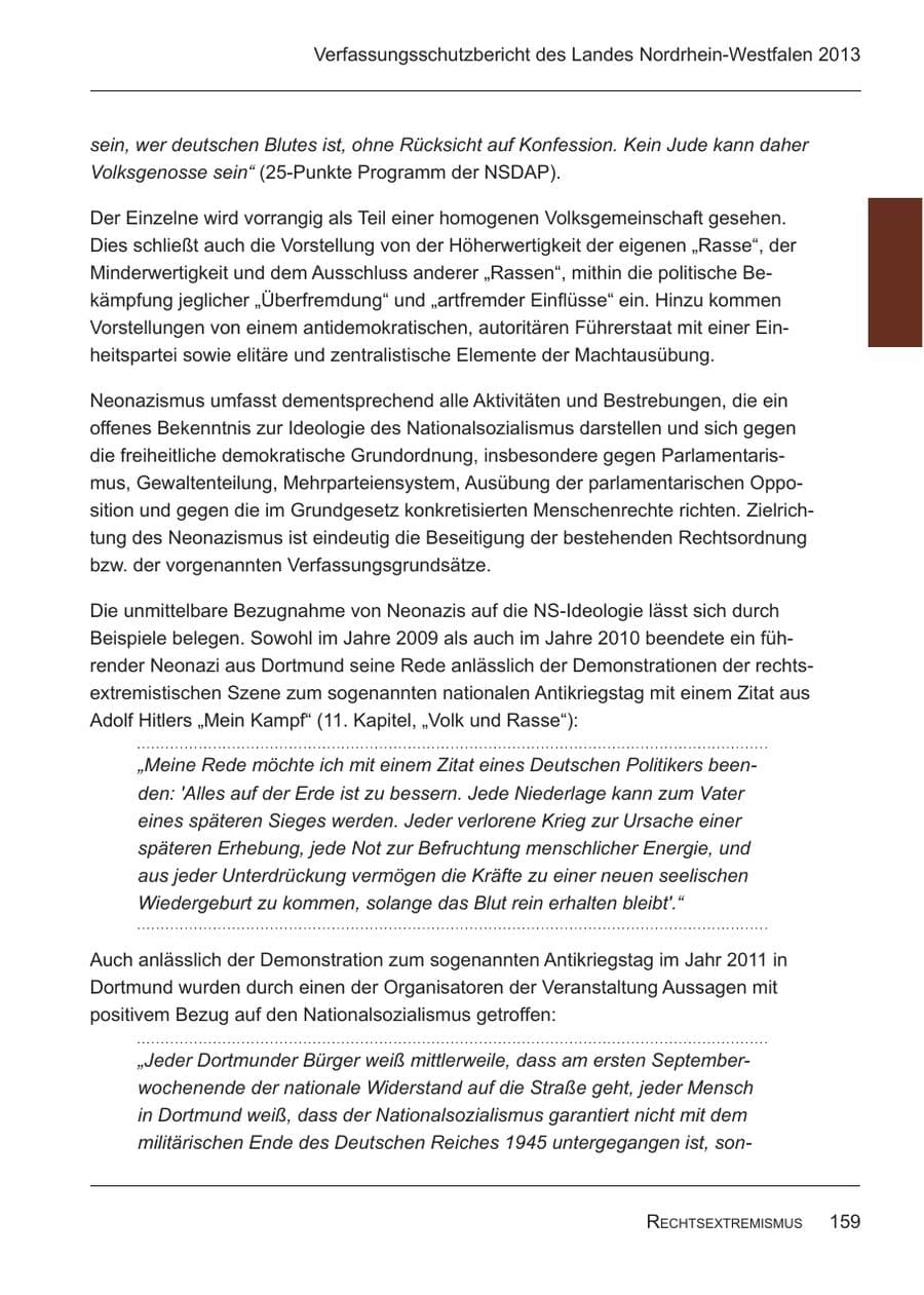 Seite 161 des Verfassungsschutzbericht 2013 Nordrhein-Westfalen