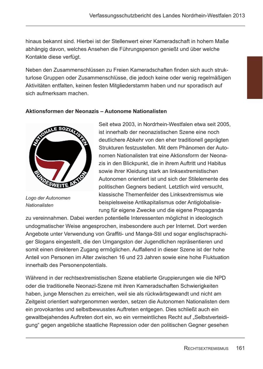 Seite 163 des Verfassungsschutzbericht 2013 Nordrhein-Westfalen