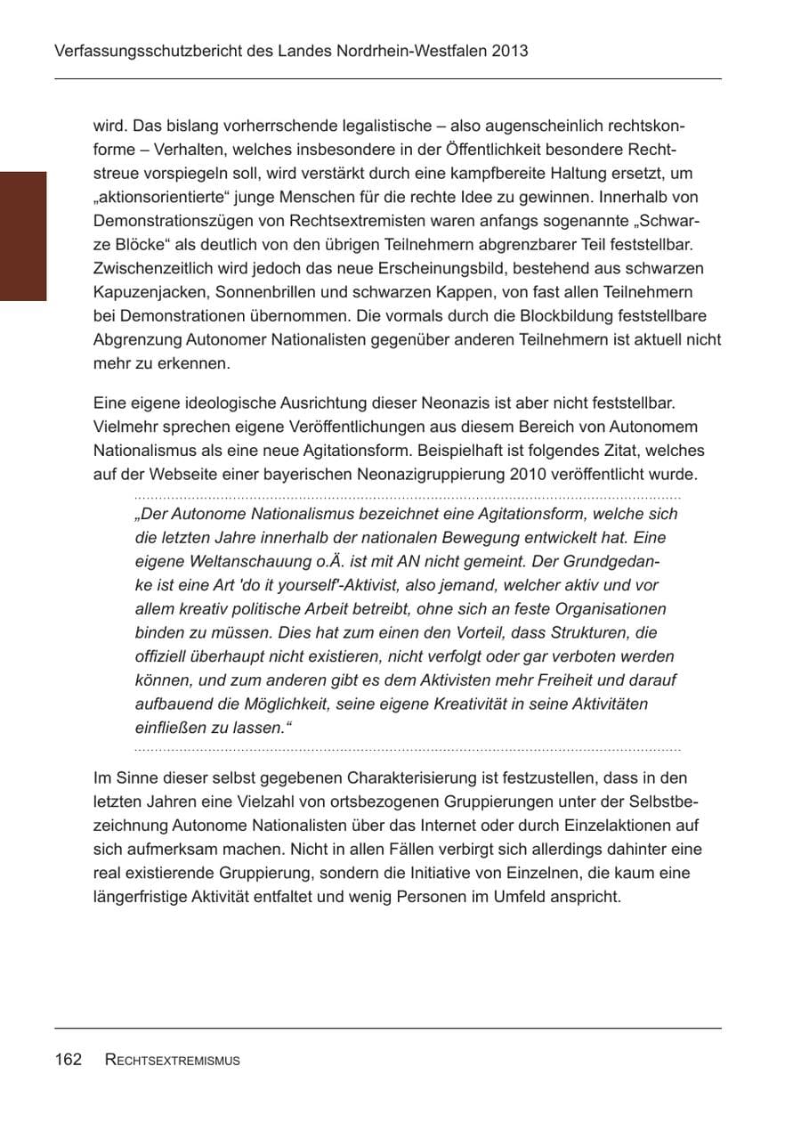 Seite 164 des Verfassungsschutzbericht 2013 Nordrhein-Westfalen