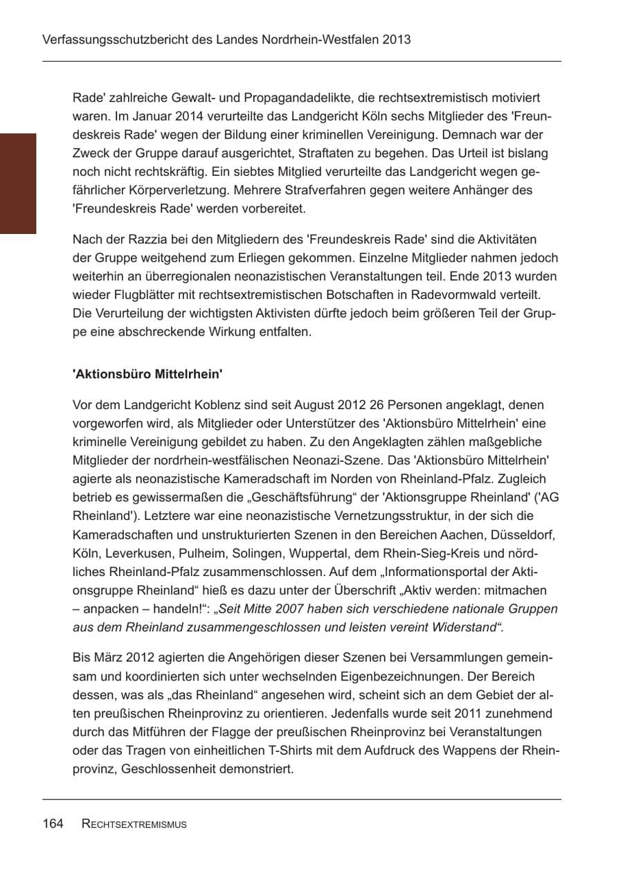 Seite 166 des Verfassungsschutzbericht 2013 Nordrhein-Westfalen