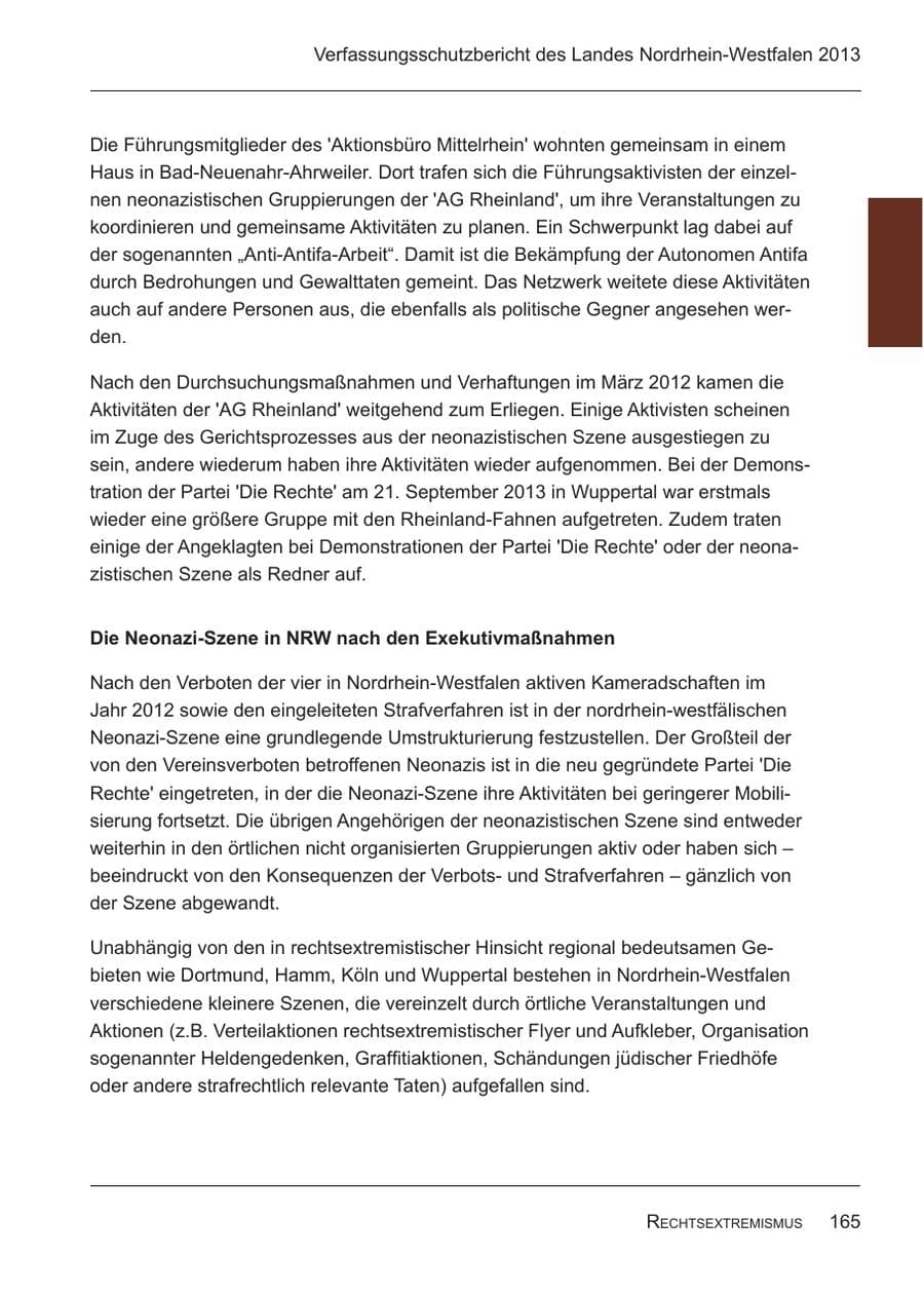 Seite 167 des Verfassungsschutzbericht 2013 Nordrhein-Westfalen