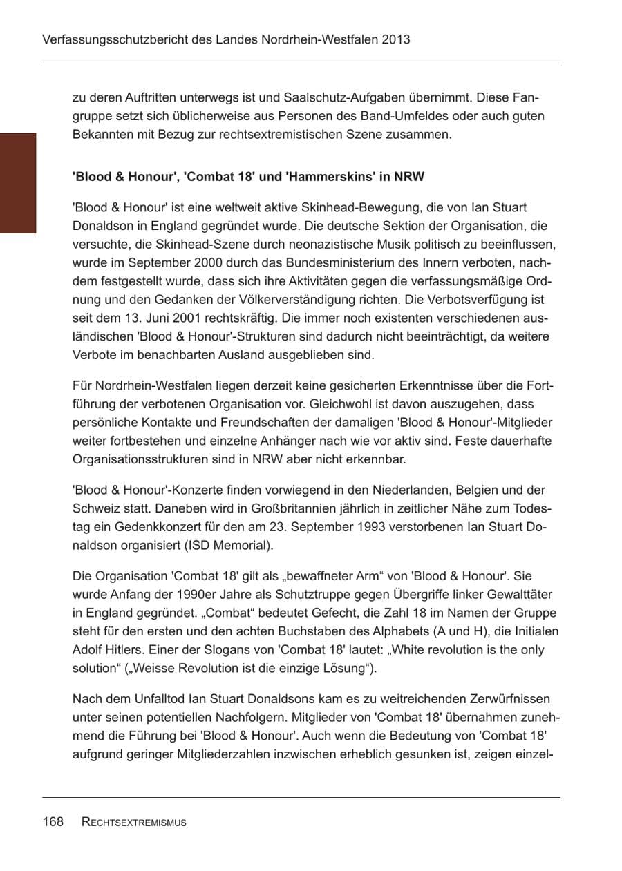 Seite 170 des Verfassungsschutzbericht 2013 Nordrhein-Westfalen