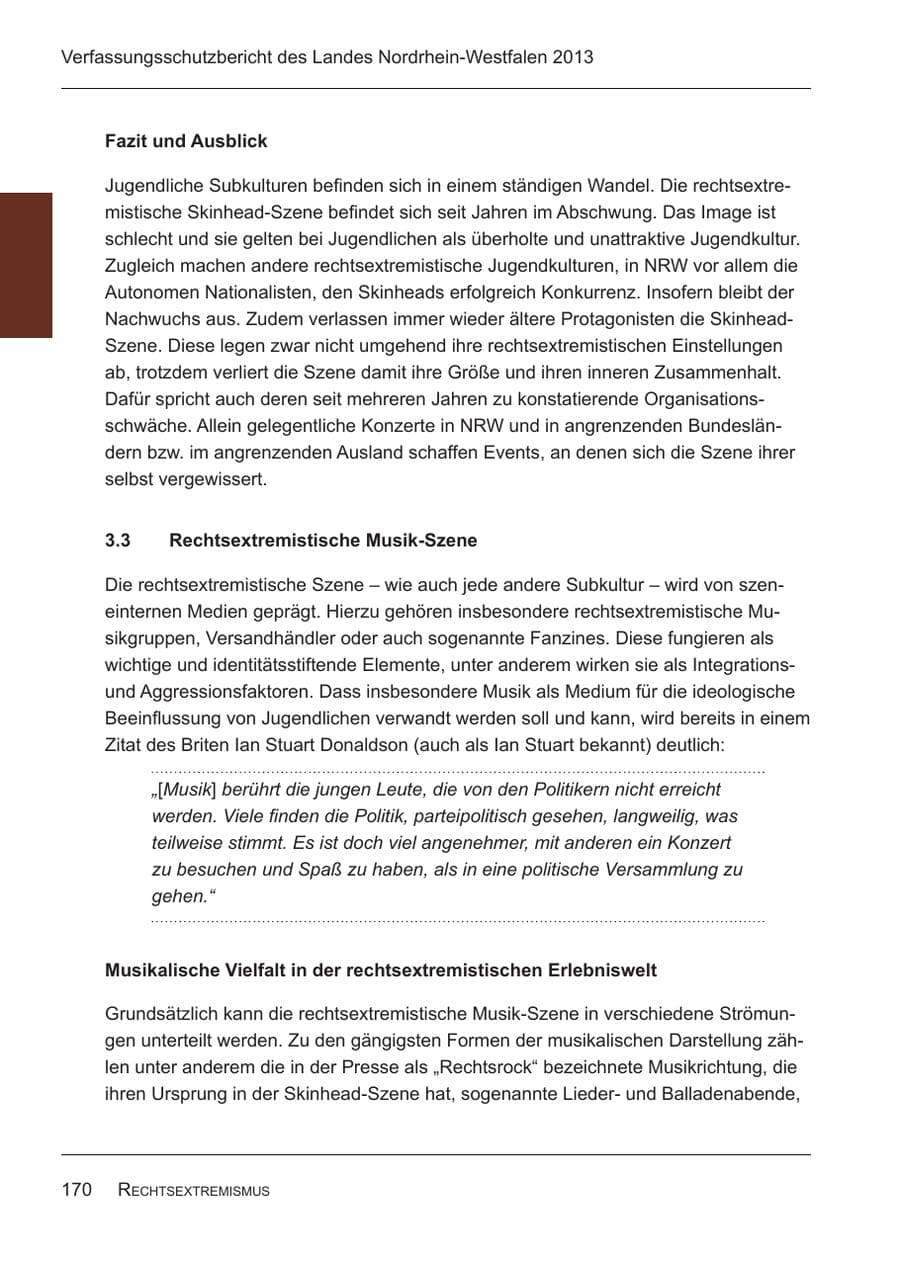 Seite 172 des Verfassungsschutzbericht 2013 Nordrhein-Westfalen