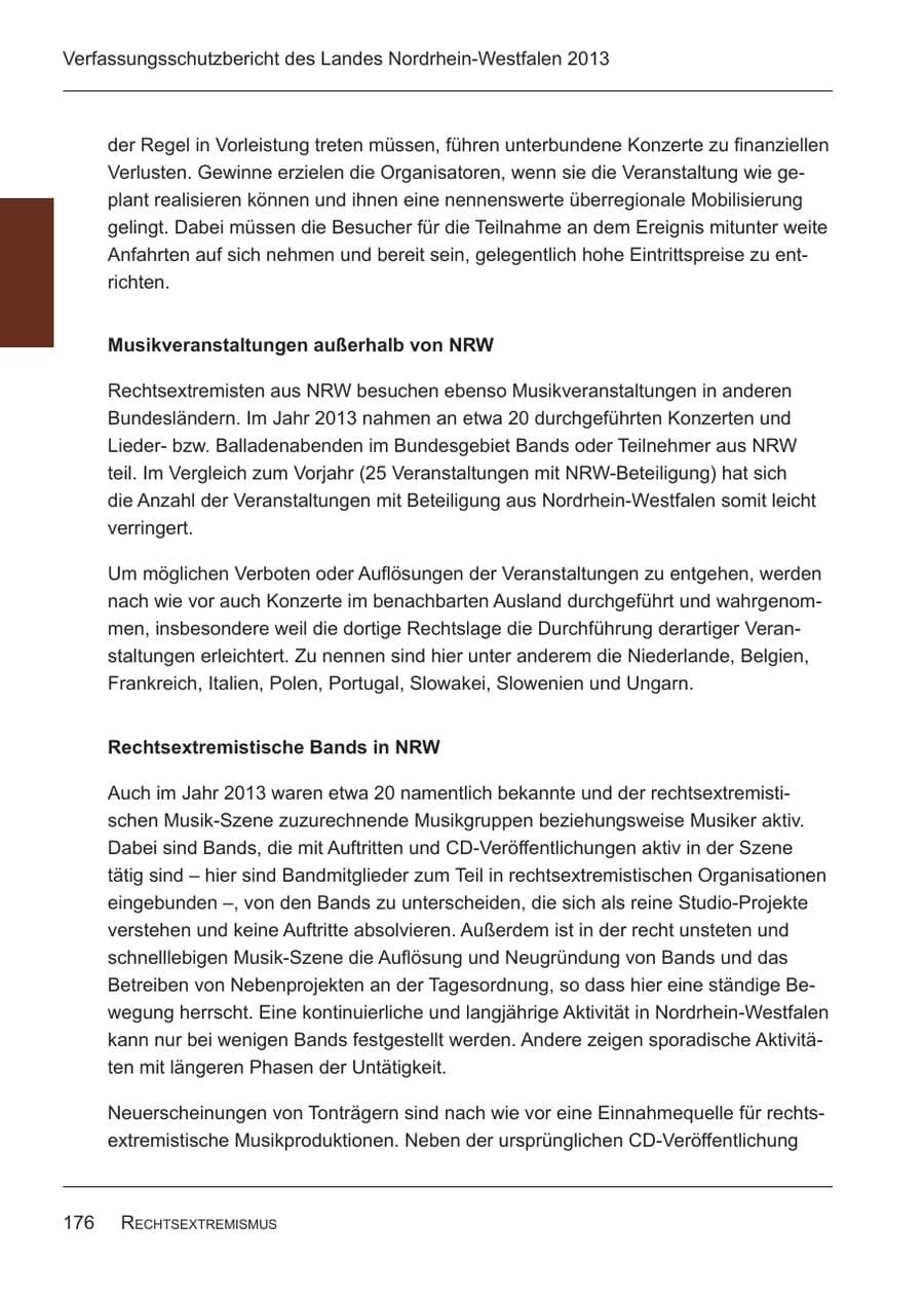 Seite 178 des Verfassungsschutzbericht 2013 Nordrhein-Westfalen