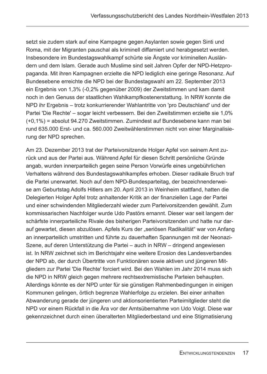 Seite 19 des Verfassungsschutzbericht 2013 Nordrhein-Westfalen