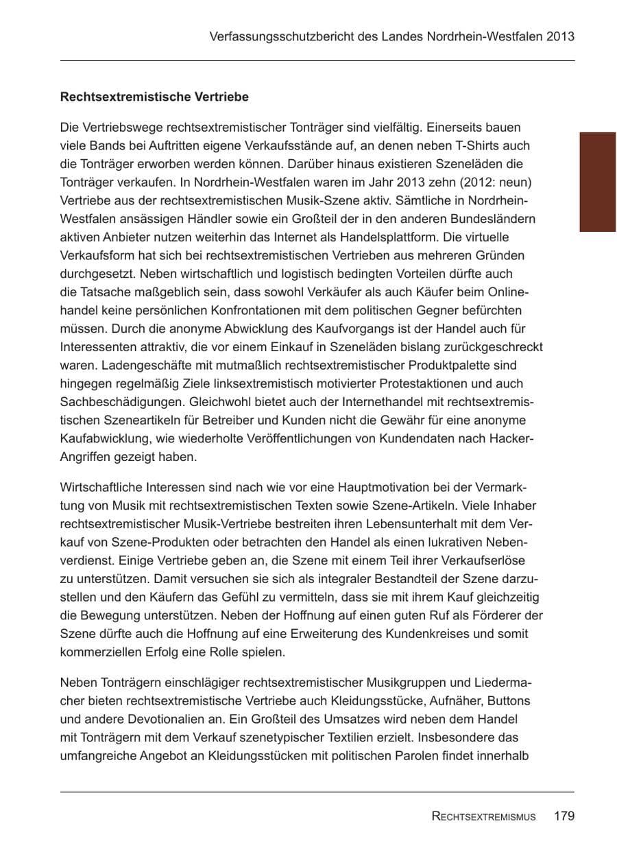 Seite 181 des Verfassungsschutzbericht 2013 Nordrhein-Westfalen
