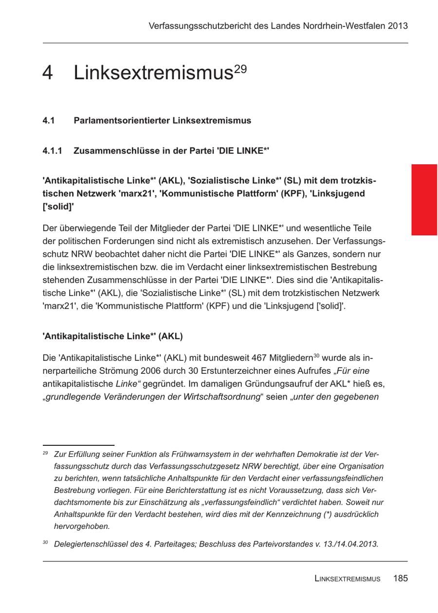 Seite 187 des Verfassungsschutzbericht 2013 Nordrhein-Westfalen