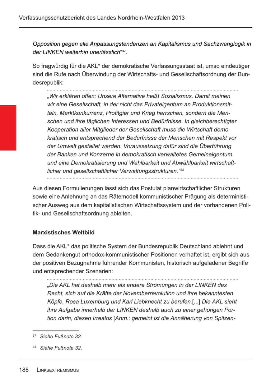 Seite 190 des Verfassungsschutzbericht 2013 Nordrhein-Westfalen