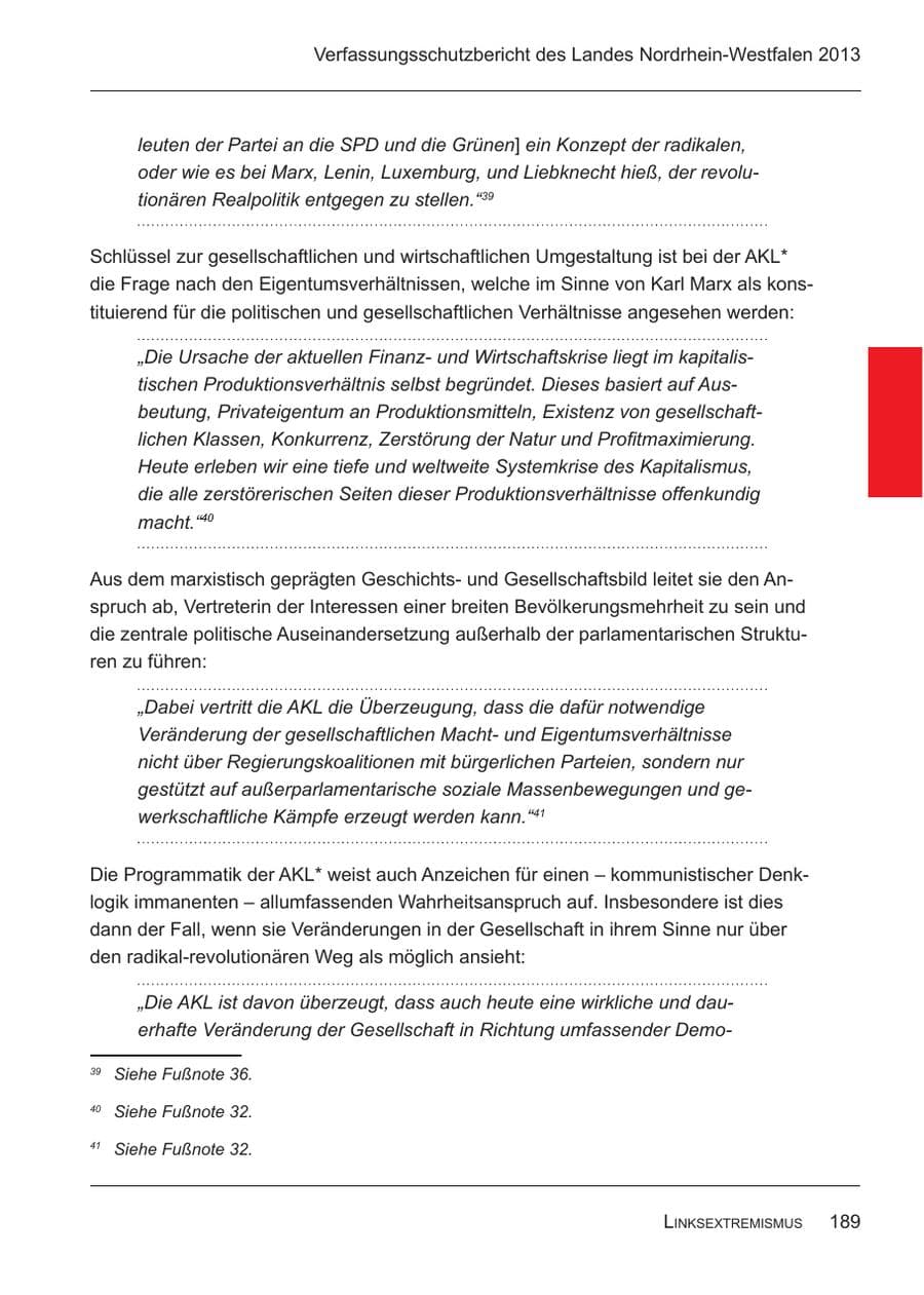 Seite 191 des Verfassungsschutzbericht 2013 Nordrhein-Westfalen