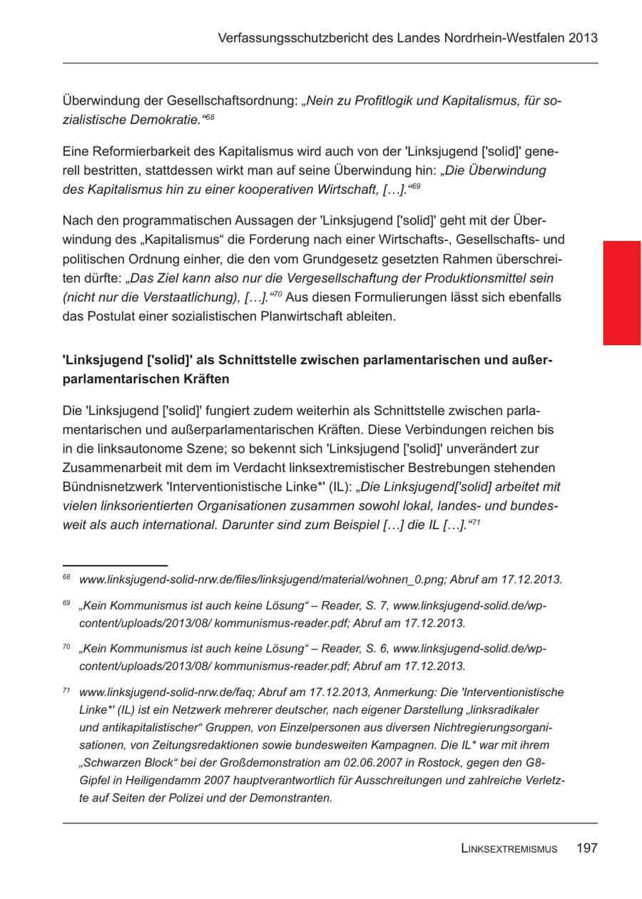 Seite 199 des Verfassungsschutzbericht 2013 Nordrhein-Westfalen
