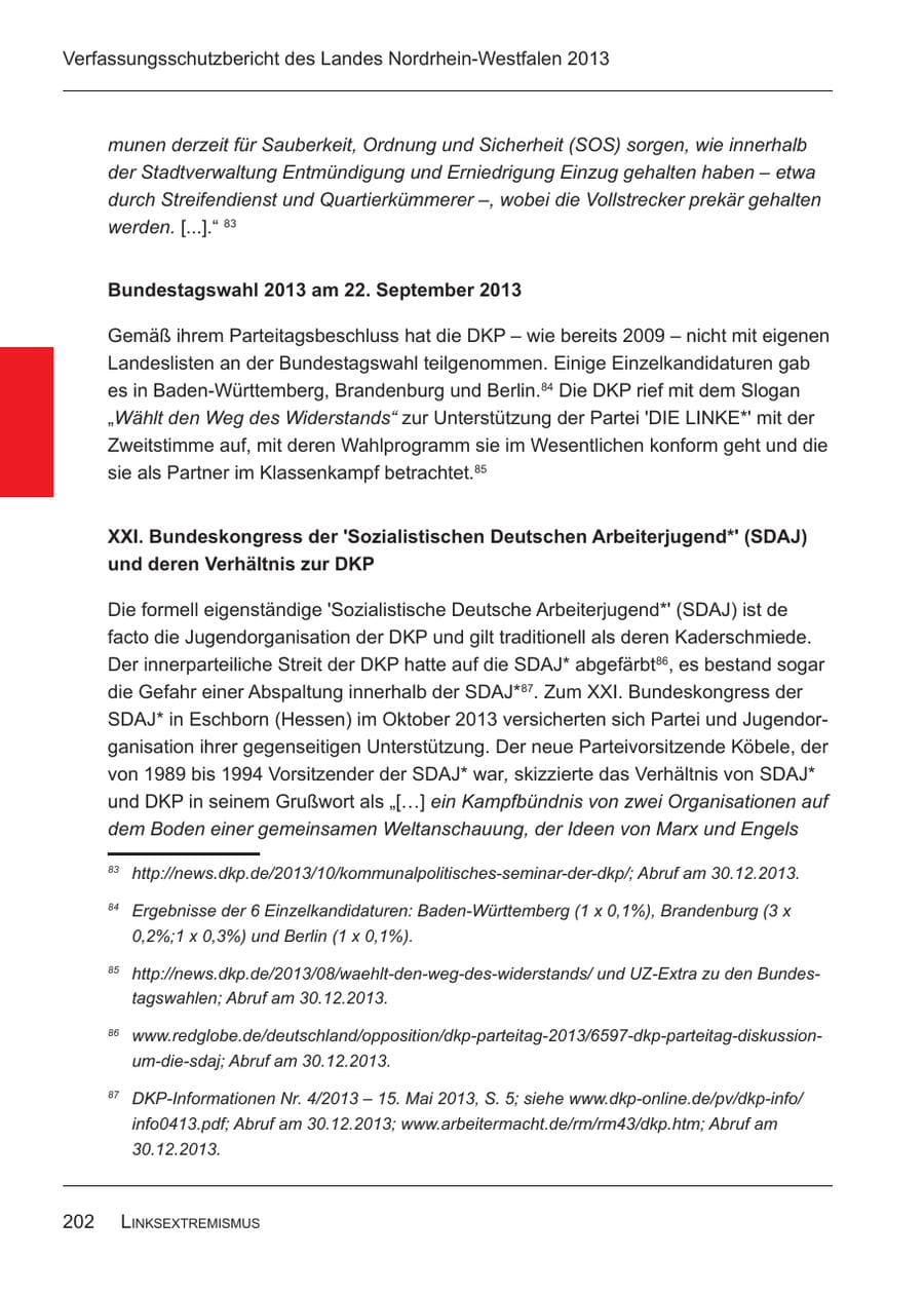Seite 204 des Verfassungsschutzbericht 2013 Nordrhein-Westfalen